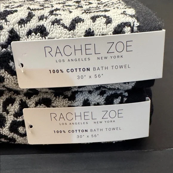 2pc RACHEL ZOE 100% Cotton Leopard Print Bath Towel Set - COCONUT MI - Blk/Wht - Picture 3 of 8